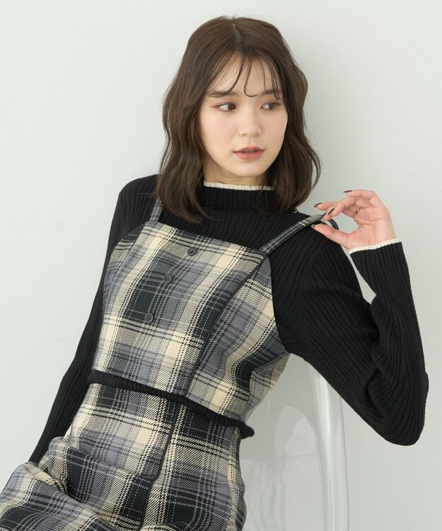 earth music&ecology コットンツイルチェックビスチェ Black