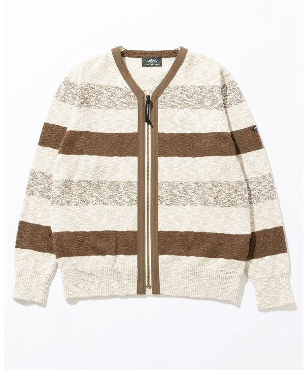 JOSEPH ABBOUD MOUNTAIN 【イタリア糸使用】 コットンスラブボーダー Vネック カーディガン ベージュ系2