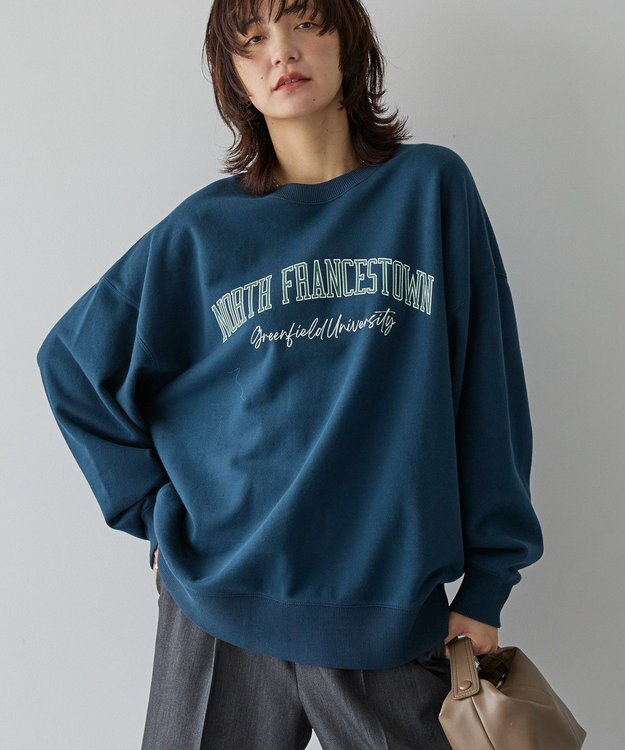 AMERICAN HOLIC 手書き風カレッジロゴ裏毛プルオーバー Navy