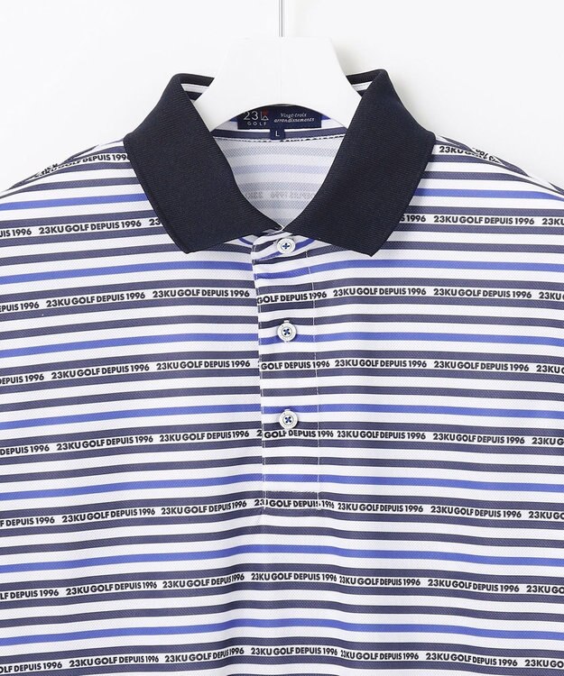 23区GOLF 【MEN】【吸水速乾・UVケア】ボーダーロゴ 半袖シャツ ネイビー系1
