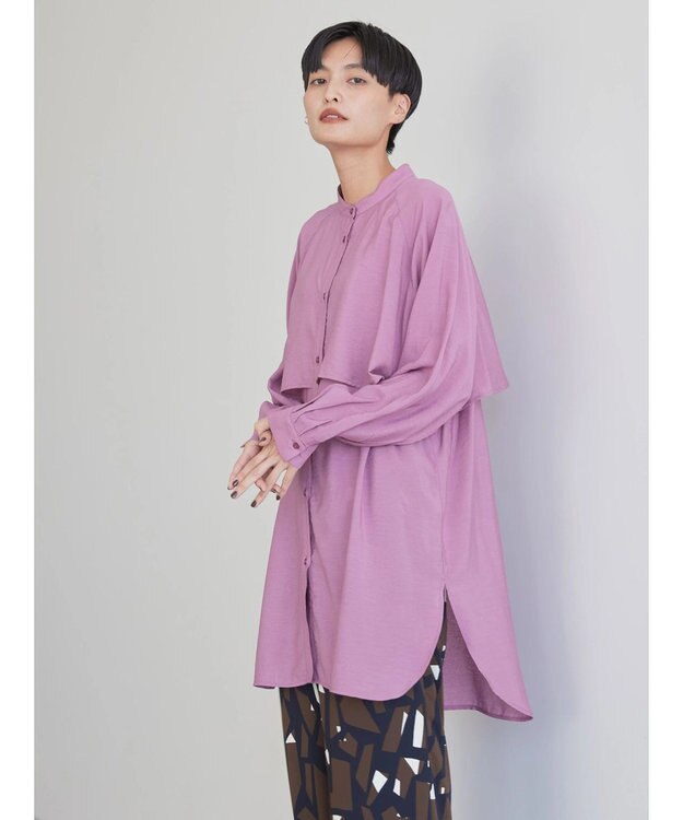 AMERICAN HOLIC バンドカラーフリルシャツチュニック Pink