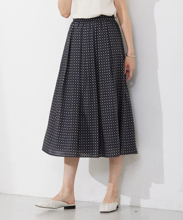 J.PRESS LADIES S 【洗える】 ジオメトリック ギャザー スカート ネイビー系5