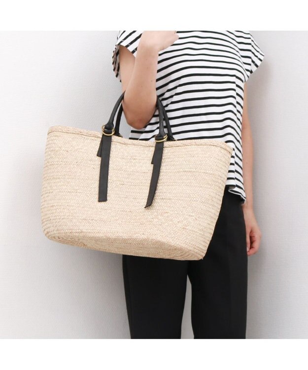 UNBILLION ペルケ perche / 牛革付属椰子かごマルシェバッグ ブラック