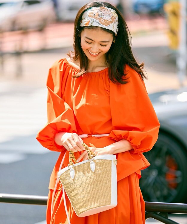 UNFILO FINE MOVE 2WAYギャザーブラウス オレンジ