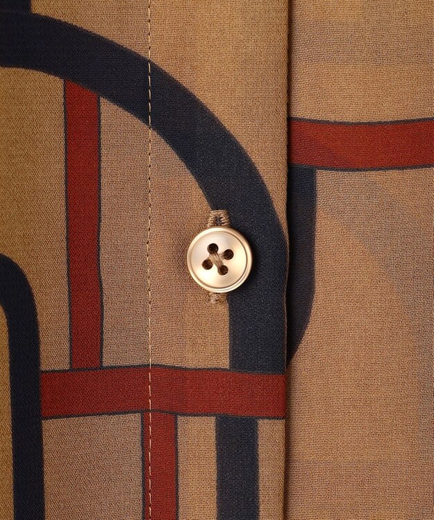 自由区 L 【17号サイズまで展開】ジオメトリックレトロプリント ブラウス ベージュベース