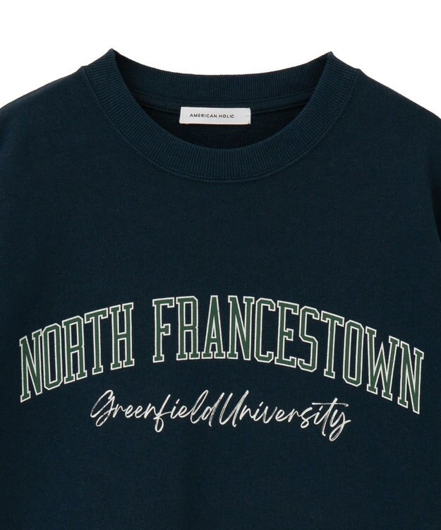 AMERICAN HOLIC 手書き風カレッジロゴ裏毛プルオーバー Navy
