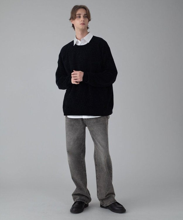 WEGO 【ユニセックス着用ITEM/MLサイズ展開】ベロアモールプルオーバー ブラック