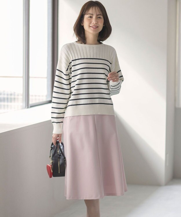 組曲 S 華奢見え パネルボーダーニット オフ×ブラック系1