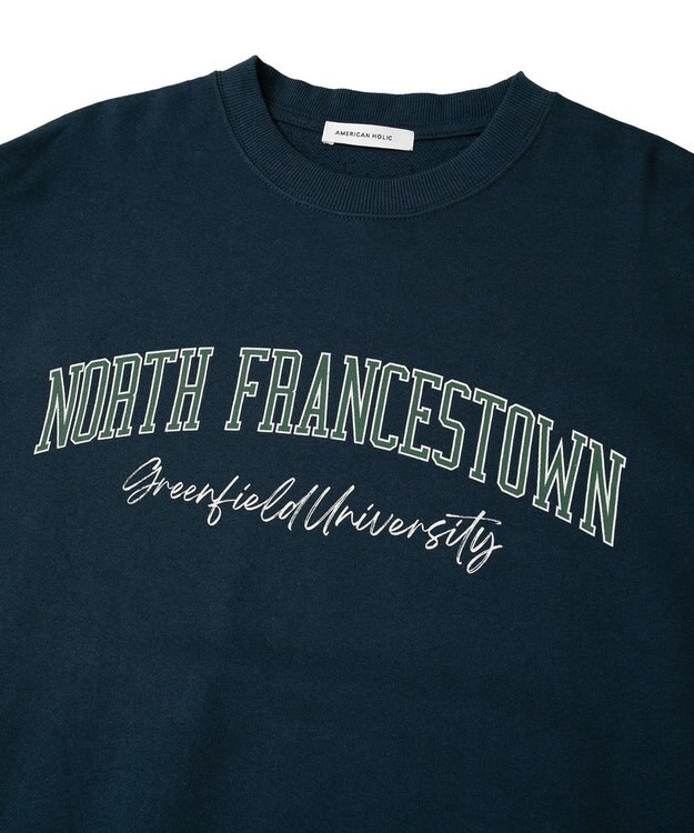 AMERICAN HOLIC 手書き風カレッジロゴ裏毛プルオーバー Navy