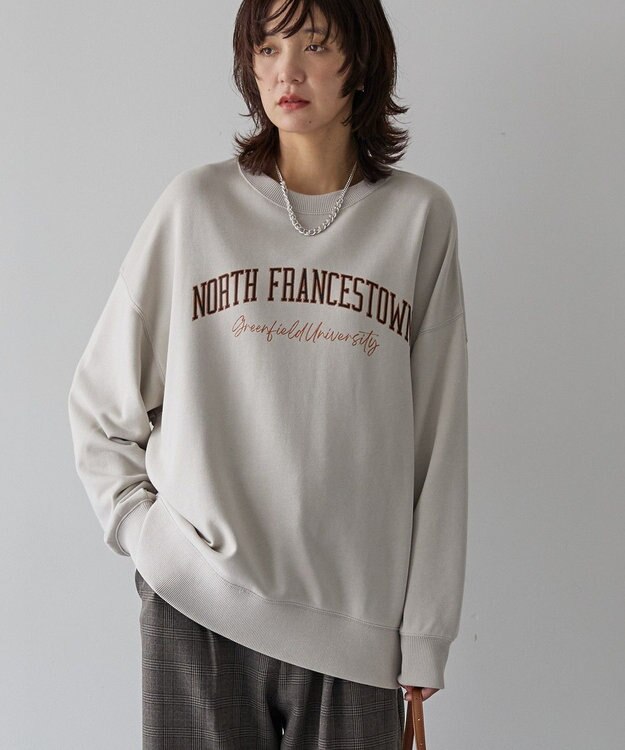 AMERICAN HOLIC 手書き風カレッジロゴ裏毛プルオーバー Beige