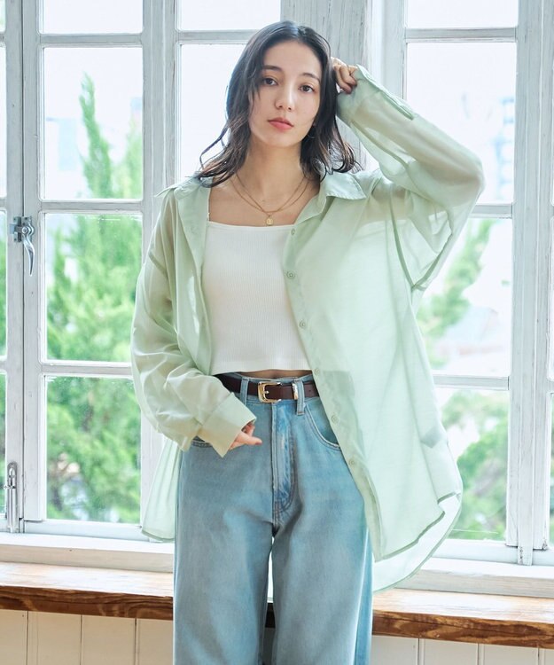 WEGO 【シワになりにくい/手洗い可】シアーBIGシャツ グリーンその他