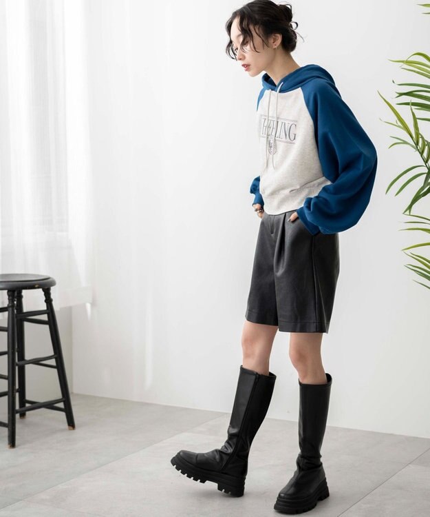 WEGO ラグランショートパーカー ブルー