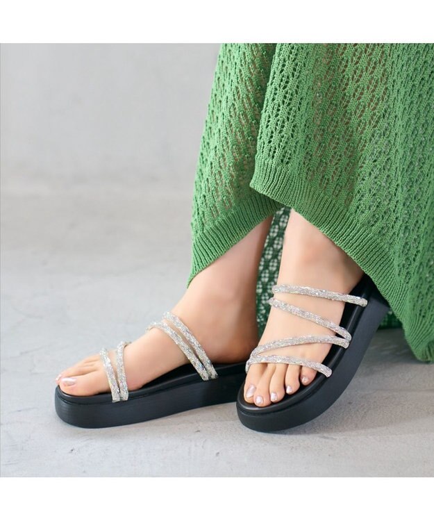 MODE ET JACOMO <carino>厚底ビジューサンダル シルバー