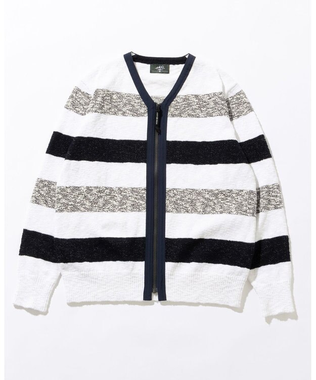 JOSEPH ABBOUD MOUNTAIN 【イタリア糸使用】 コットンスラブボーダー Vネック カーディガン ホワイト系2