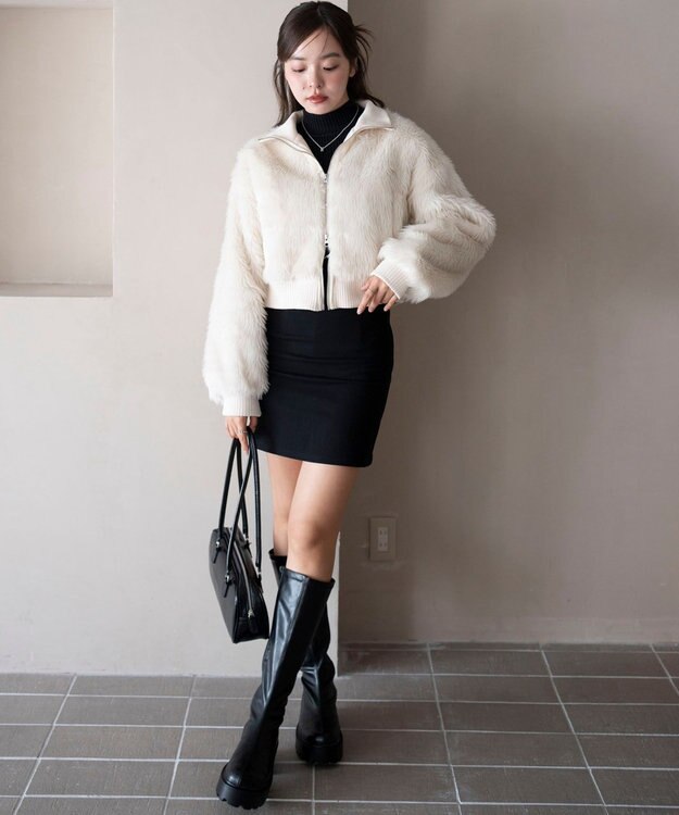 WEGO 【25年秋冬新作】フェイクファーショートブルゾン ホワイトアイボリー