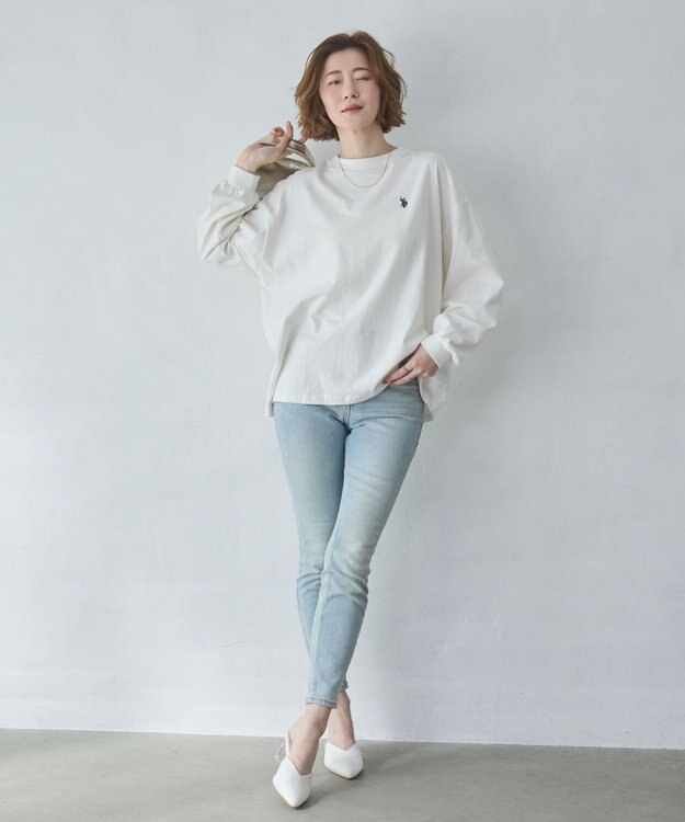 WEGO 【大好評により再入荷！】USPOLOだぼそでカラーロンT ホワイト