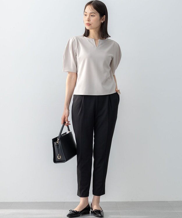 組曲 S 【WEB限定】ジョーゼットジャージーランタンスリーブ5分袖 ブラウス ベージュ系