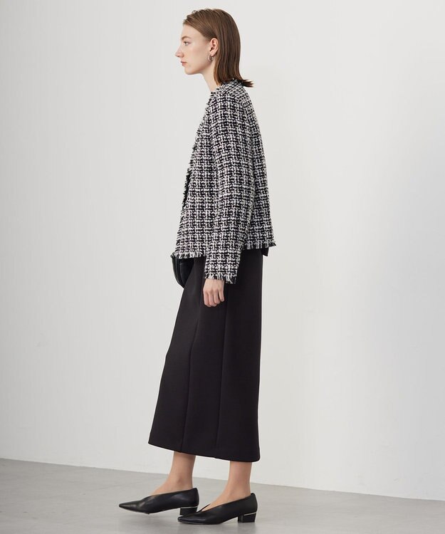 ICB 【CLASSY.1月号掲載】ルレックスツイード ノーカラージャケット ブラック×オフホワイト系