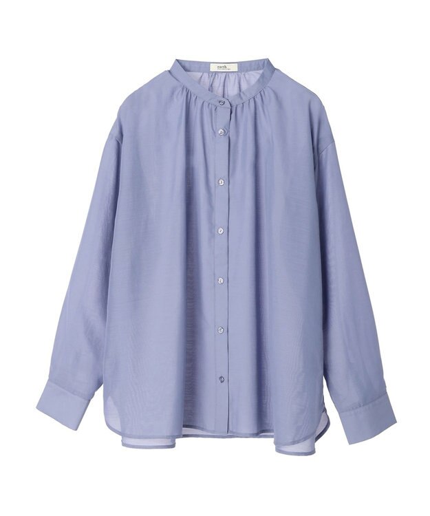 earth music&ecology シアーギャザーネックブラウス Deep Blue