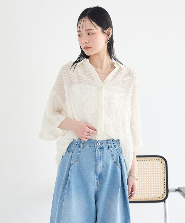 earth music&ecology ランダムプリーツシャツ Off White