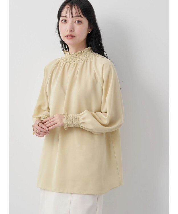 earth music&ecology シャーリングネックブラウス Yellow