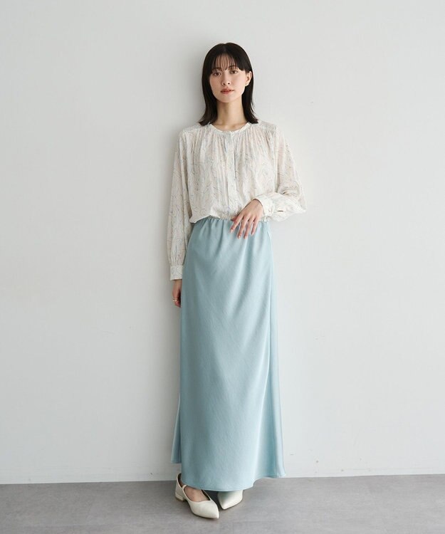 YECCA VECCA ラインフラワー柄ギャザーブラウス Ivory