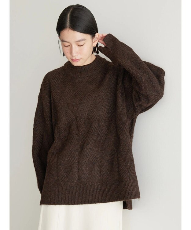 AMERICAN HOLIC Ｍｉｘヤーンモックネックケーブルニットプルオーバー Brown