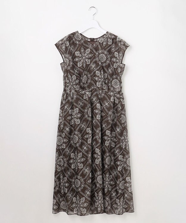 自由区 ロータスタイルプリント ワンピース ブラウン