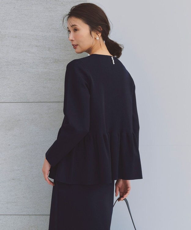 UNFILO L BEAUTY FORM KNIT ペプラムセットアップ ネイビー