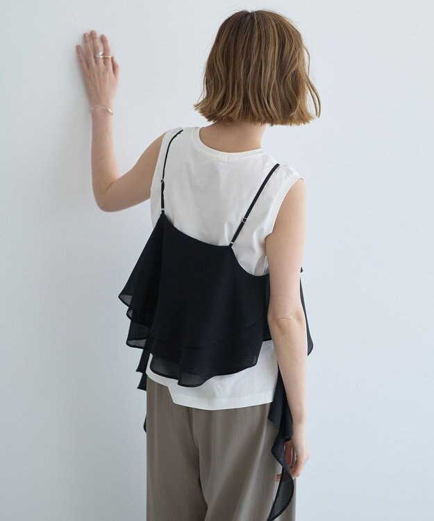 YECCA VECCA アシメラッフルオーバーキャミ Black