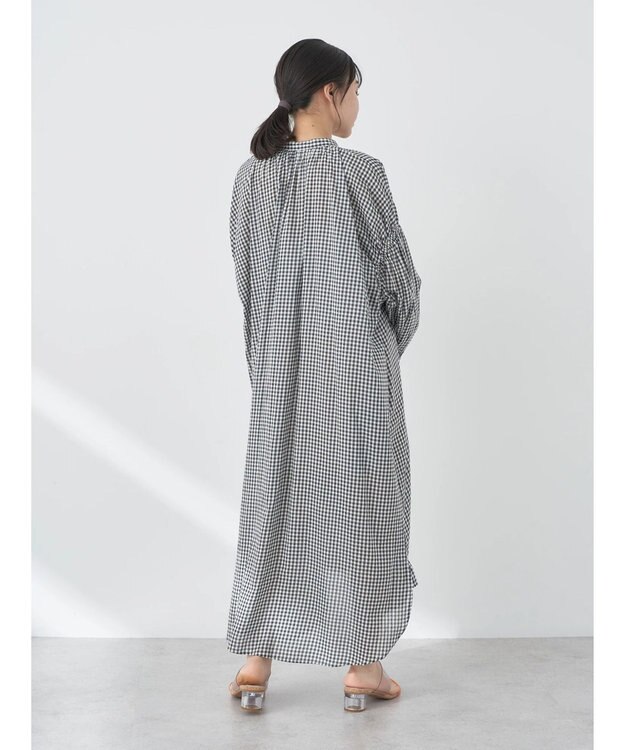 earth music&ecology コットンボイルギャザーワンピース Check Black