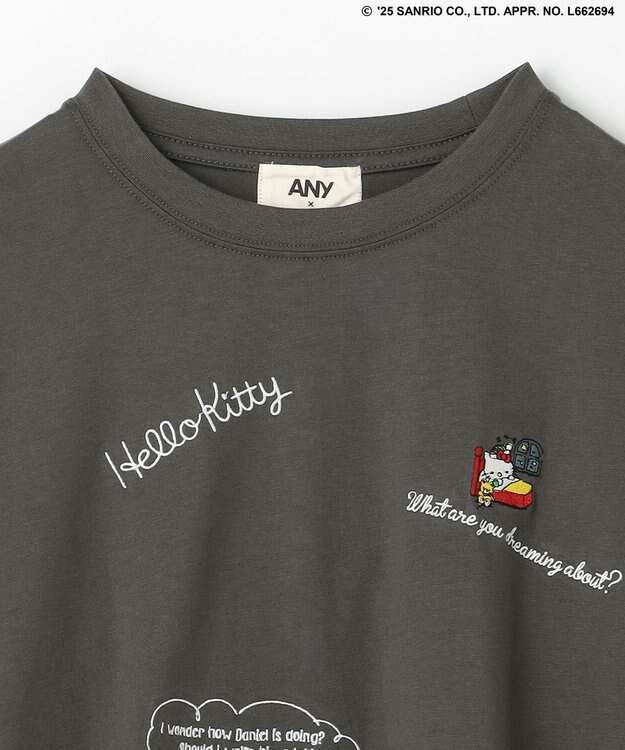 ANY 【ハローキティ×ANY】ロゴTシャツ チャコール刺繍