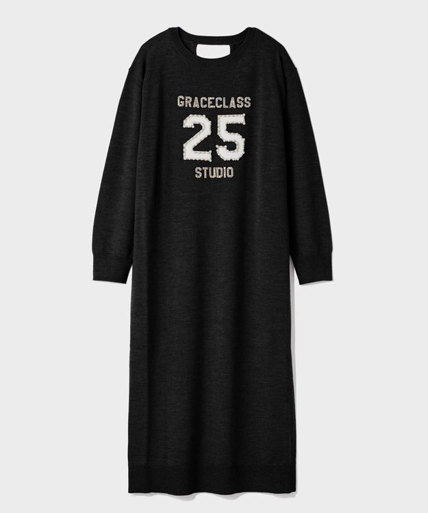 GRACE CONTINENTAL ナンバーモチーフニットワンピース ブラック