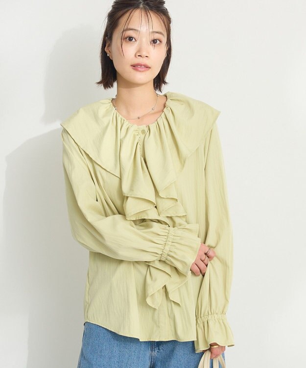 CRAFT STANDARD BOUTIQUE ビッグ襟フリルブラウス Green