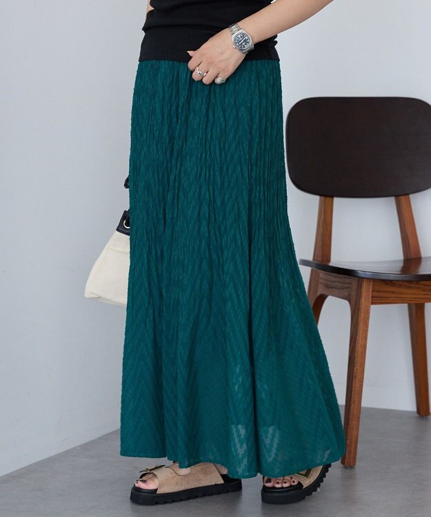 AMERICAN HOLIC カットジャガードプリーツスカート Dark Green