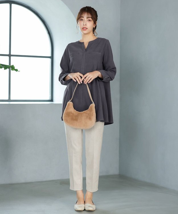 Tiaclasse L 【洗える】スエード調チュニック チャコールグレー