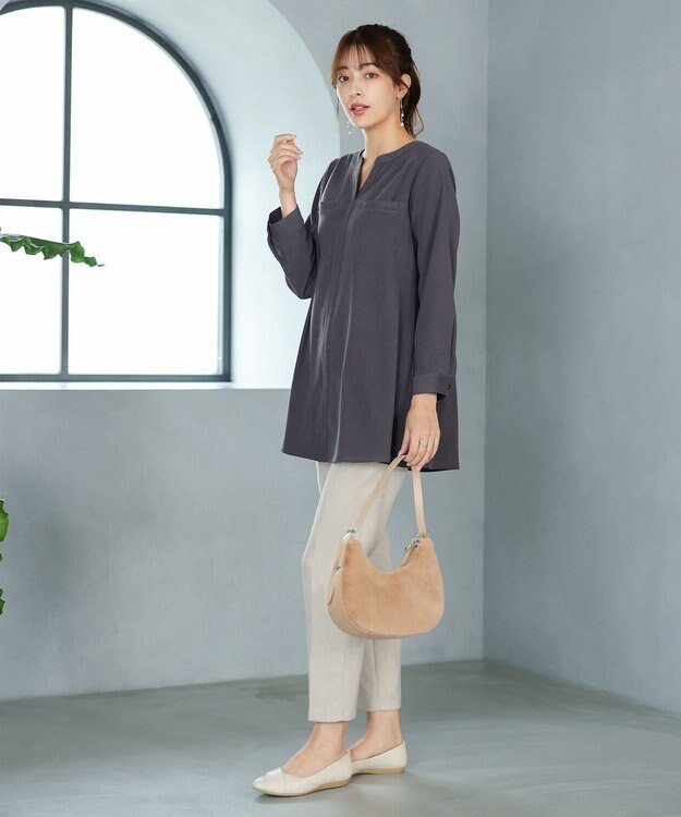 Tiaclasse L 【洗える】スエード調チュニック チャコールグレー