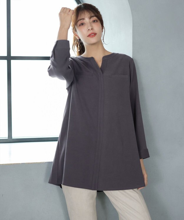 Tiaclasse L 【洗える】スエード調チュニック チャコールグレー