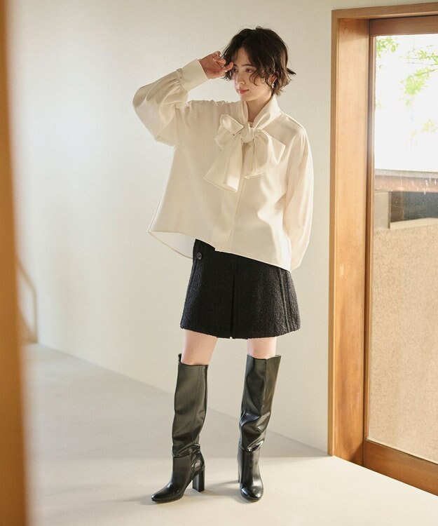 #Newans 【セットアップ可能】裏地キュロットツイードスカート ブラック