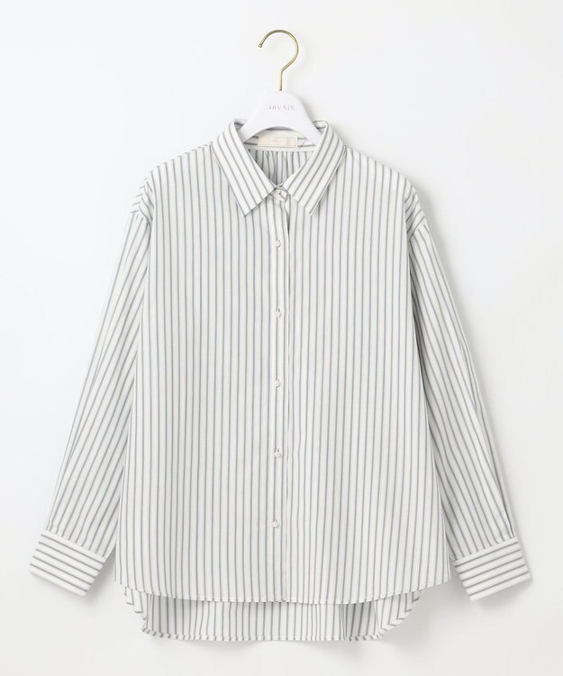 ANY SIS 【UVケア】イージーケアストライプ シャツ グレーストライプ