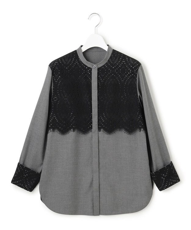 ICB L 【洗える】 レースコンビブラウス チャコール系