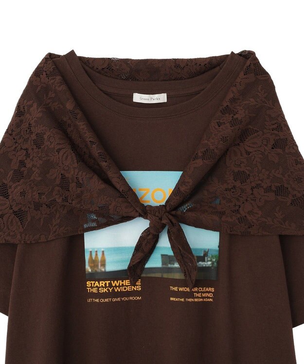 Green Parks ＳＥＴ２点フォトＴシャツ＋レーススカーフ Brown