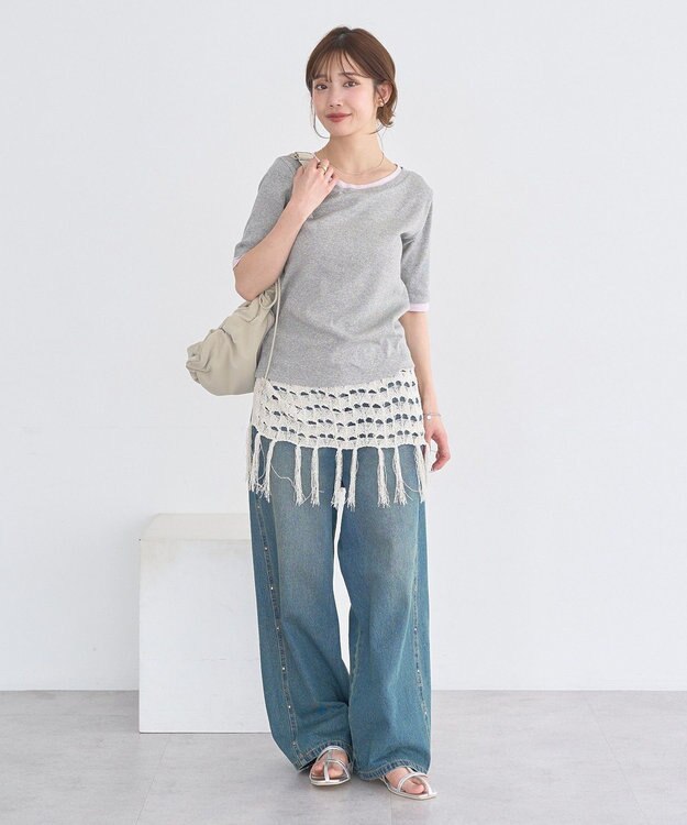 earth music&ecology フリンジ巻きスカート Beige