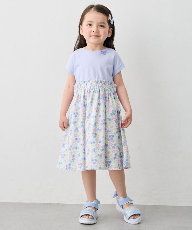 ANY KIDS 【接触冷感】ひんやり ドッキングワンピース サックスブルー×花柄