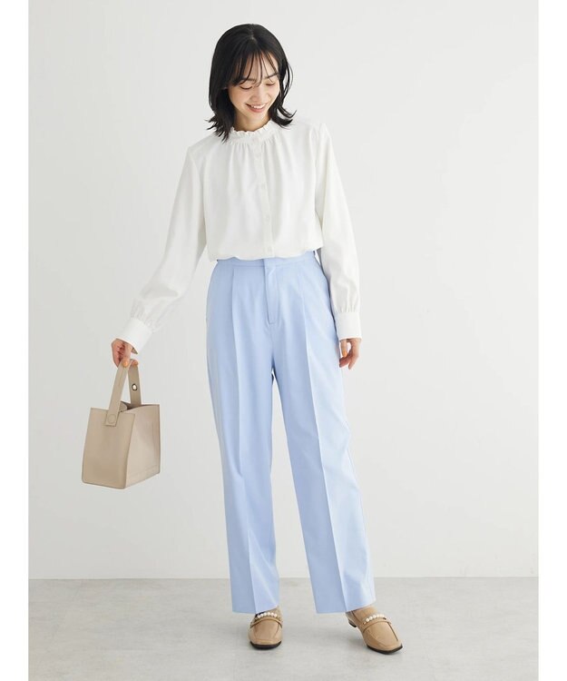 Green Parks ＢＰ　ケア楽　スタンドフリルブラウス Off White