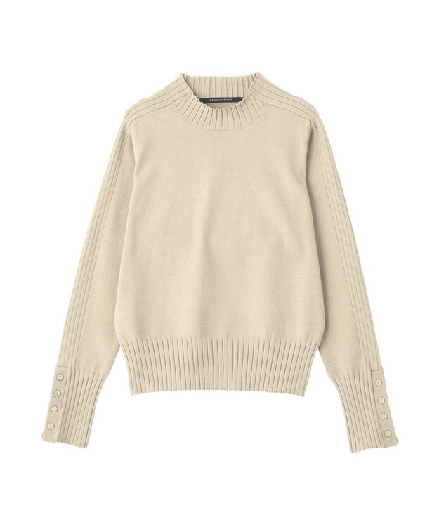 YECCA VECCA 袖口釦リブMIXニット Beige