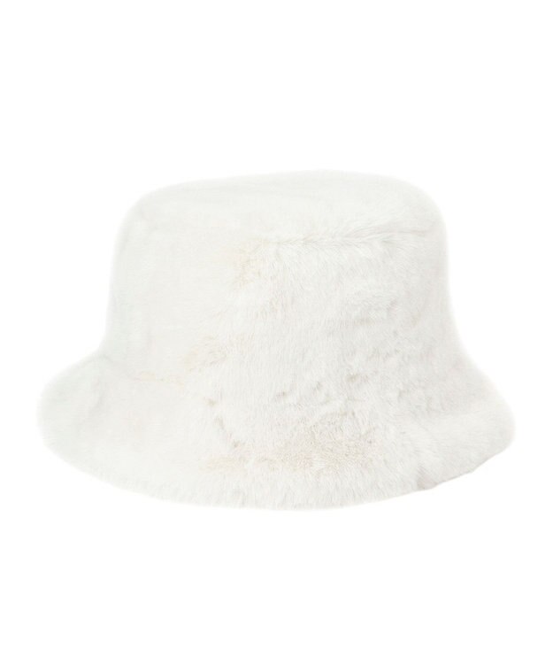 MOONBAT 【雑誌掲載／ラ・ファーファ1月号】FURLA レザーネーム付フェイクファーバケットハット オフホワイト