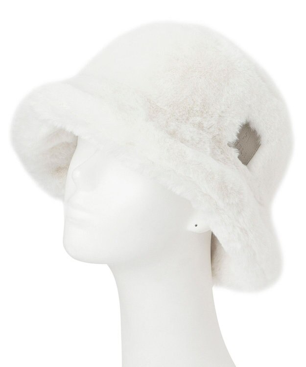 MOONBAT 【雑誌掲載／ラ・ファーファ1月号】FURLA レザーネーム付フェイクファーバケットハット オフホワイト