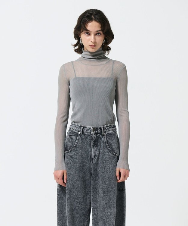 GRACE CONTINENTAL シアーリブタートルトップ グレー