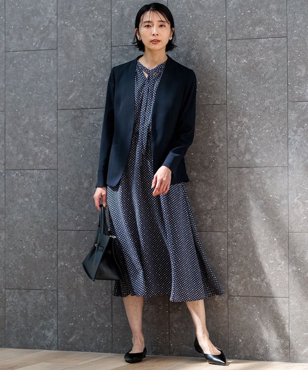 23区 L 【洗える】バックサテンアムンゼンレーユルダイヤプリント ワンピース ネイビー系
